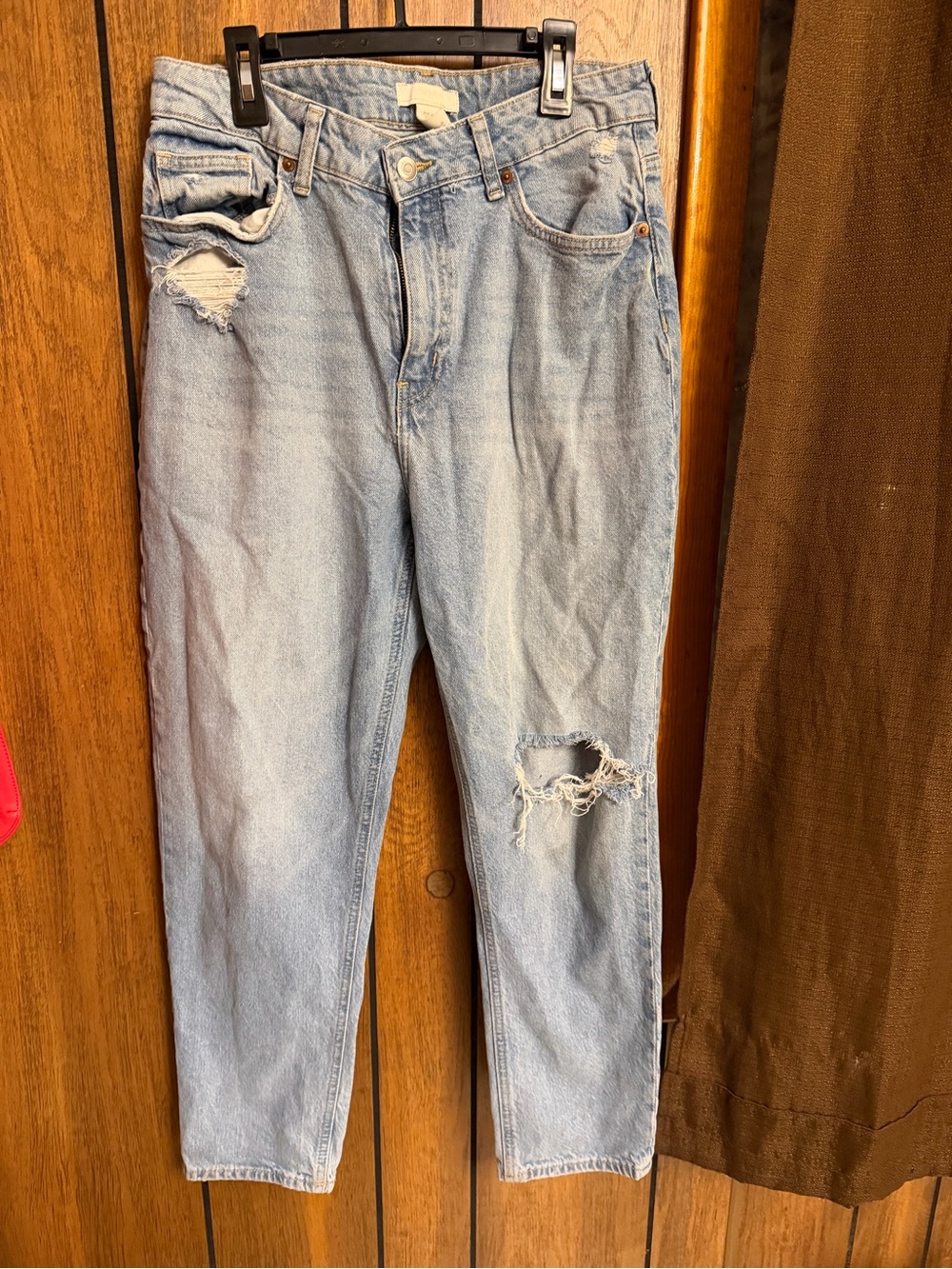 H&M Light Blue Distressed Slim Straight Jeans